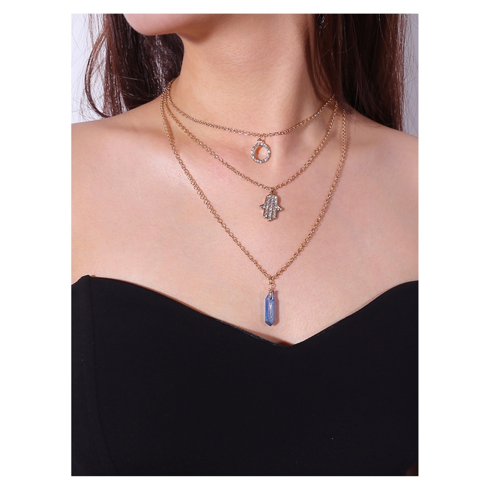 Gold Blue Stone Rhinestones Pendant Necklace - Picture 1 of 4